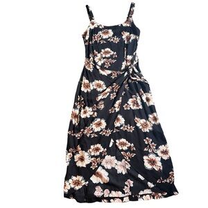 Jamie Brooke Vintage Black + White Hawaiian Floral Sleeveless Wrap Dress, Medium